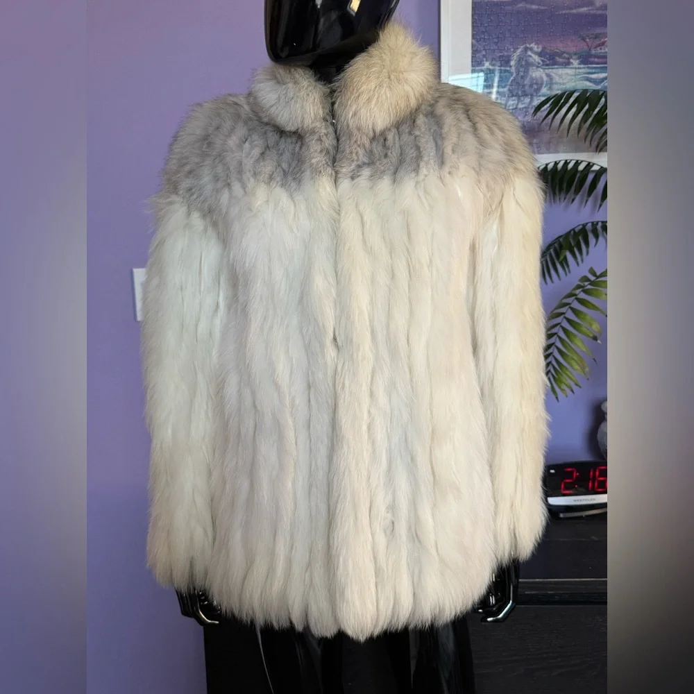 Elegant White and Gray Saga Fox Fur Coat jacket - Picture 1 of 17